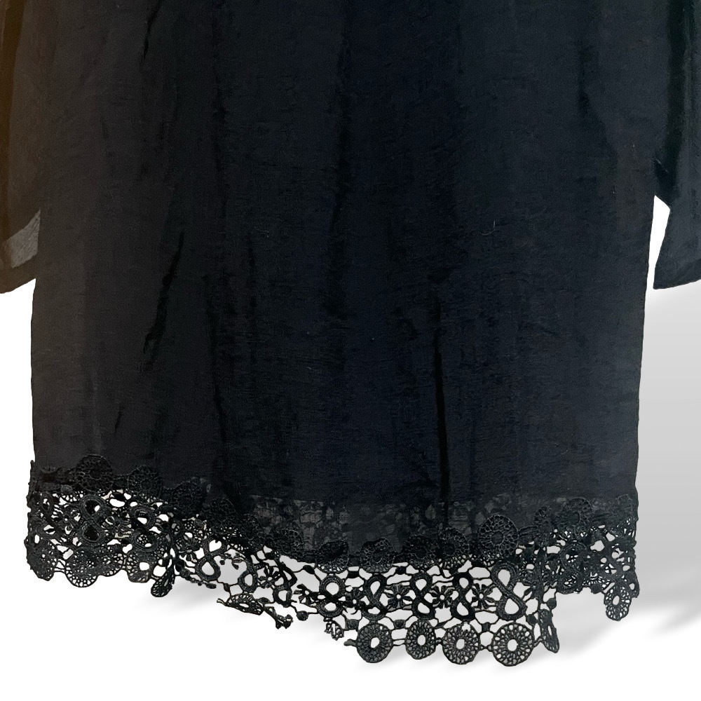 Wrangler Black Boho Mini Dress Bell Sleeve Lace Hem Small - Picture 10 of 11